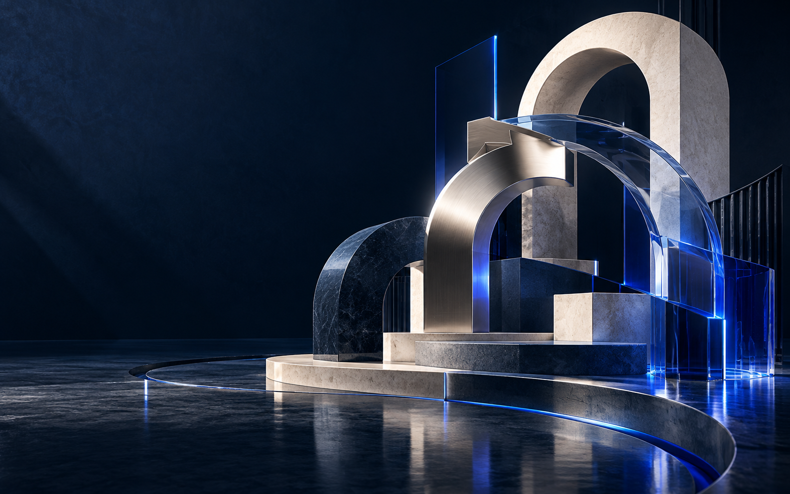 Abstract architectural forms representing connected growth